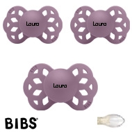 Bibs Infinity Schnuller mit Namen, Symmetrisch Silikon Gr. 2, 3 Mauve, 3'er Pack